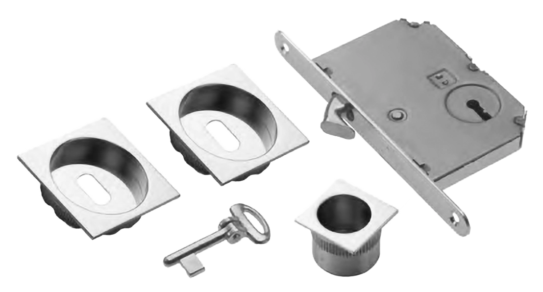 Комплект ручек для раздвижных дверей ART.54B/Q CRO с пальчиковой ручкой, замком и ключом, цвет - хром фото купить Курск