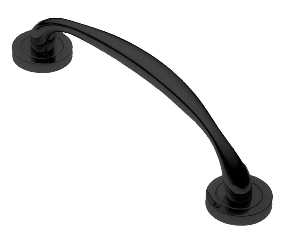 Ручка-скоба дверная LEON PH NERO на круглой розетке, цвет черный, латунь фото купить в Курске