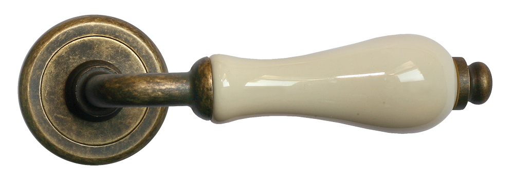 Ручка дверная CERAMICA R4 OBR/CHAMP раздельная на круглой розетке, цвет - бронза/шампань, латунь фото купить в Курске