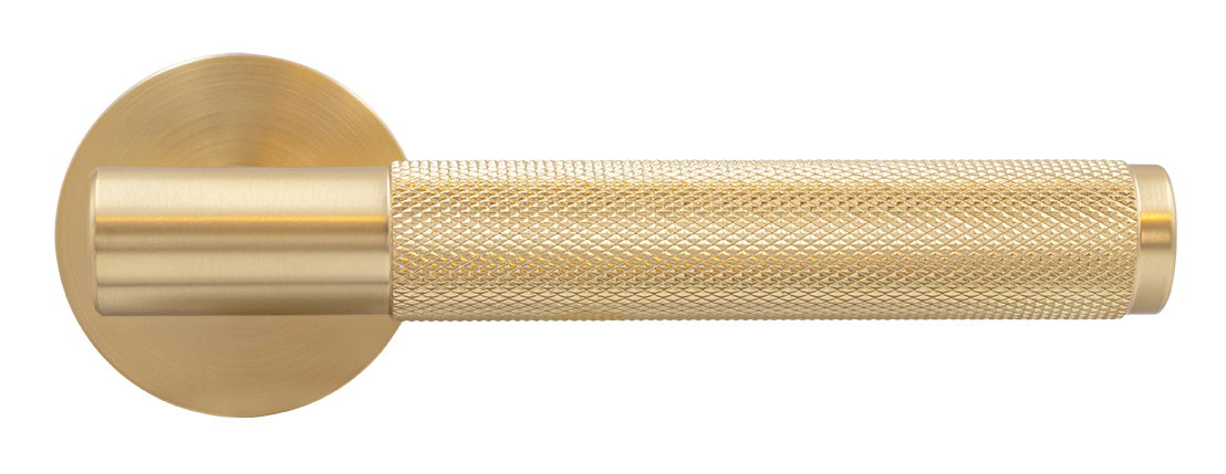 Ручка дверная AZRIELI MH-57-R6T MSG раздельная на круглой розетке, цвет матовый сатинированный золото, ЦАМ фото купить в Курске