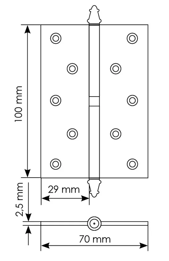 Петля карточная разъемная MS 100X70X2.5 L COF стальная левая, врезная, цвет кофе фото купить в Курске