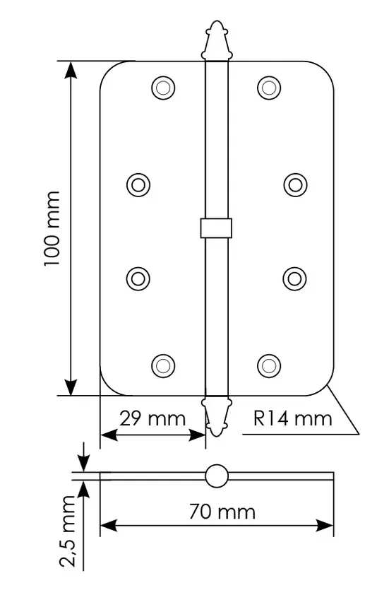 Петля разъемная MS-C 100X70X2.5 SG L левая с коронкой скругленная, врезная, цвет мат.золото, сталь фото купить в Курске