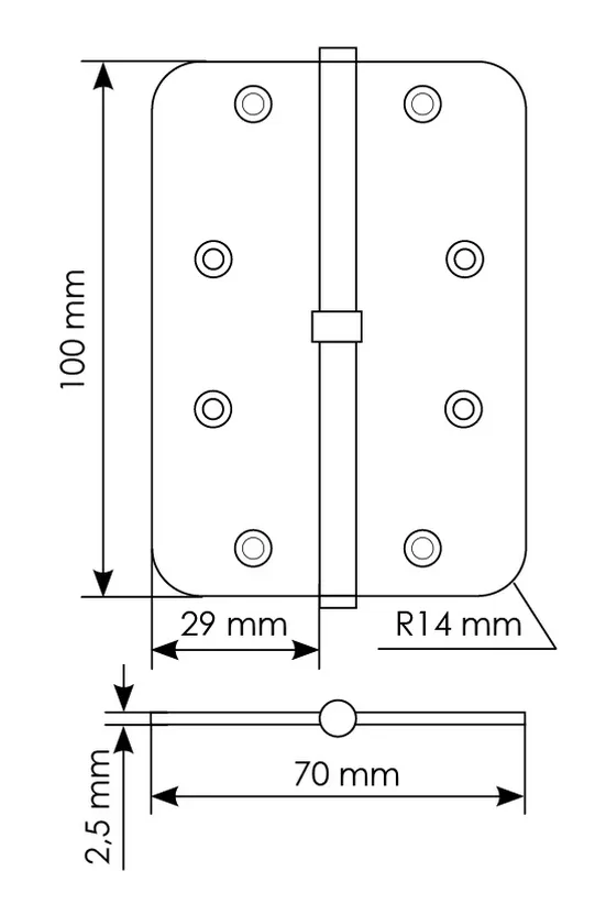 MSD-C 100X70X2.5 AB L, петля стальная скругленная левая без коронки, цвет - бронза фото купить в Курске