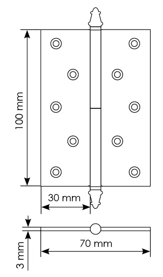 Петля карточная латунная разъемная MB 100X70X3 SC L C с коронкой левая, врезная, цвет матовый хром фото купить в Курске