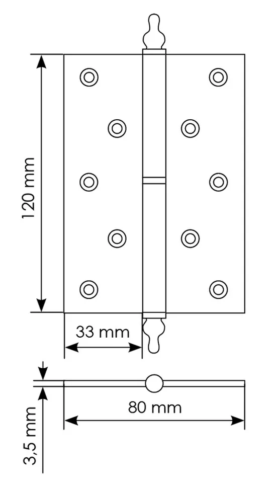 Петля карточная разъемная латунная MB 120X80X3.5 SG L C с коронкой левая, верзная, цвет матовое золото фото купить в Курске