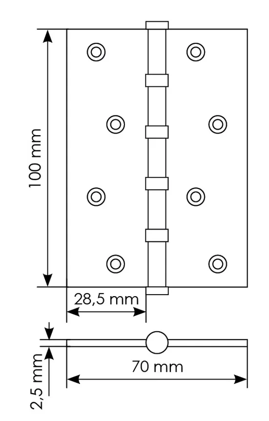 Петля универсальная карточная MS 100X70X2.5-4BB W стальная, врезная, цвет белый, сталь фото купить в Курске