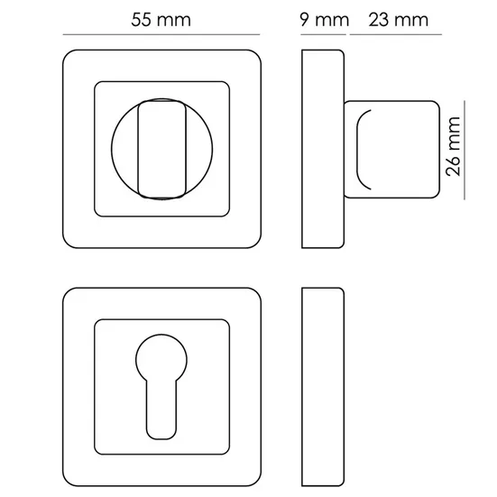 Завертка сантехническая MH-WC-S55 GR/PC квадратная цвет графит/хром фото купить в Курске